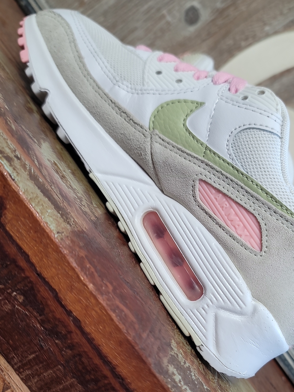 Nike Wmns Air Max 90 " White/Light Olive/Pink" Wmns 7, Good Cond. Fast Shipping - Picture 14 of 16